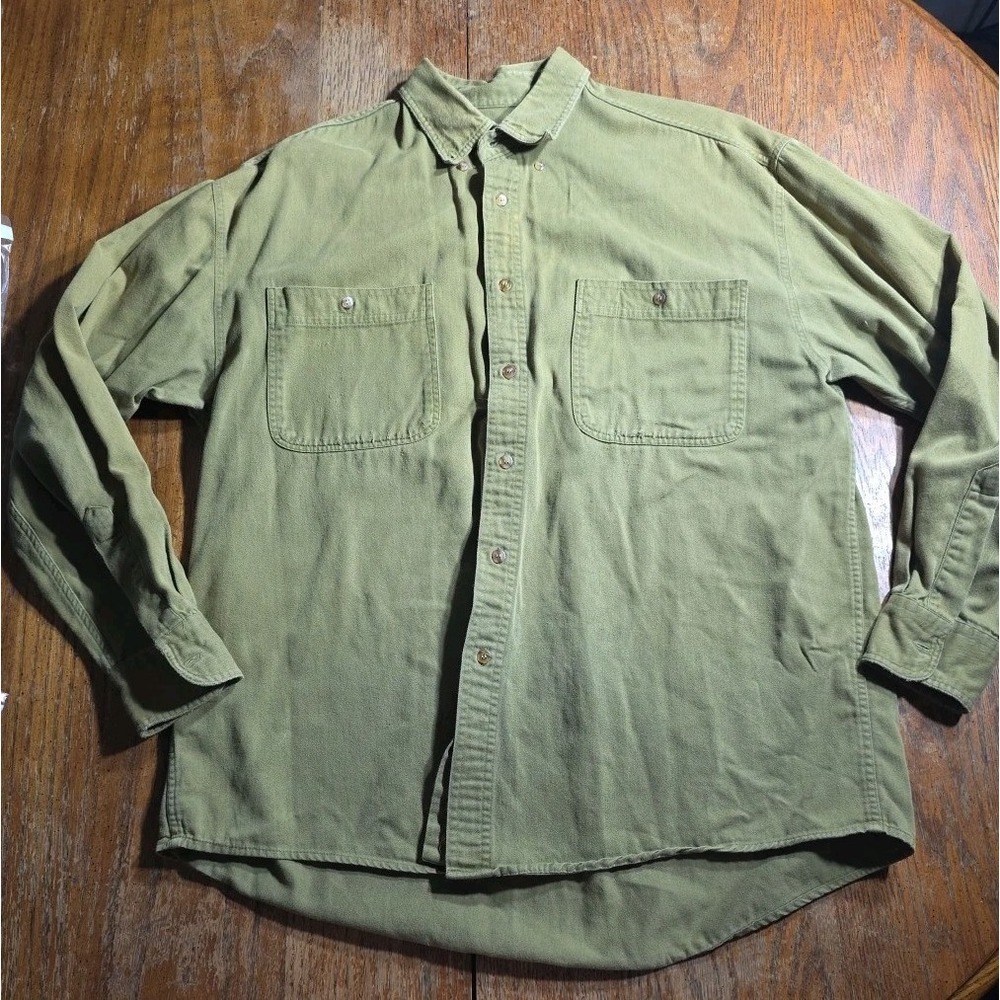 Vtg 90s Ash Creek Trading Mixed Media Shirt Mens XL Denim Green